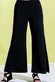 Khangura Long Black Pants Pull-On Comfy Styling Super Soft Jersey Pants with seam pockets. Basic Light-Weight Comfortable All-Season Long Palazzo Pants Made in USA.