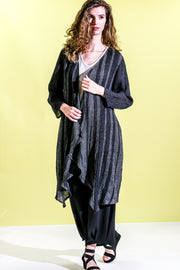 Khangura Long Duster Coat in High-End Crinkled Linen Blend. Comfy Walking Duster USA-Made. Edgy yet Classy Coat. Light-weight Breathable Beautiful Art to Wear Unique Coat.