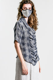 Mosaic Ruched Cowl Neck Top