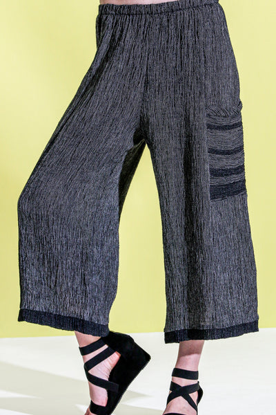 Khangura straight panel pants with patch pocket in black and white Best Quality linen by Shop Khangura. Designer Capri Pants. Comfy Palazzo Pants USA-Made.