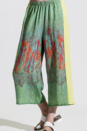 Khangura Artful Capri pants with pockets. One of A Kind Comfy Palazzo Pants made in the USA by Shop Khangura Online Boutique.  High-End Linen Crop Pants in Colorful woven print in best quality linen.