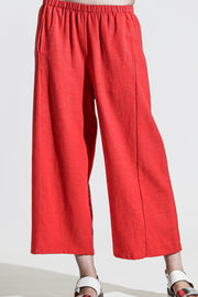 Khangura Red Cotton and Linen Blend Pants. Preshrunk Natural Fiber Best Quality Basic Capri Pants by Our online Womens Clothing Store, Shop Khangura.