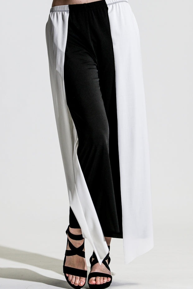 Khangura Ultra Soft Jersey Comfy Black and Cream Two-Tone High-Fashion Pull-On Pants. Artistic and Unique Style Long Trendy Pants
