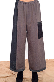 Khangura straight panel pants with patch pocket in black and brown High-Quality Preshrunk linen by Shop Khangura. Stylish Classy Capri Pants. Pull-on Comfy Palazzo Pants USA-Made.
