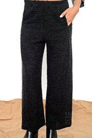 Khangura straight panel pants in Black Bouclé by Shop Khangura. Straight Leg Pull-On Long Capri Pants. Contemporary Fall-Winter Fashion Pants. High-End Black Long Pants.