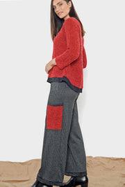 Bouclé Sweater Tee Top - rouge