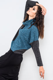 Soft Turtleneck Sweater Top - pavone charcoal