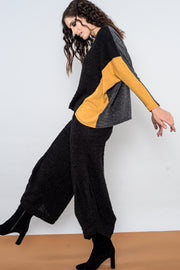 Khangura Black Bouclé and Mustard Gold Jersey Knit Top by Shop Khangura. Funky Yet Classic Boutique Style Womens Top. Artful and Comfy Blouse Made In USA. Beautiful Shades of Fall-Winter 2020 This Top is Simply Stunning.