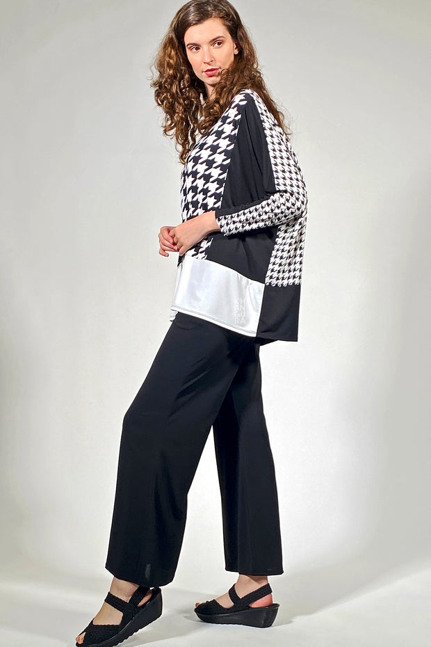 Boxy Comfy Tunic Top - houndstooth black cream