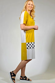 Art Deco Dress - mustard cream polka